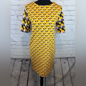 H&M Yellow Blue Pink Geometric pattern dress size 2 Stretch‎ Casual Retro